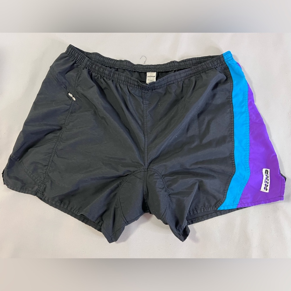 Vintage HIND Men’s Shorts Black‎ Purple Sz X-Large Nylon Made USA